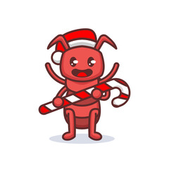 Christmas Ant cute mascot design