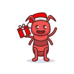 Christmas Ant cute mascot design