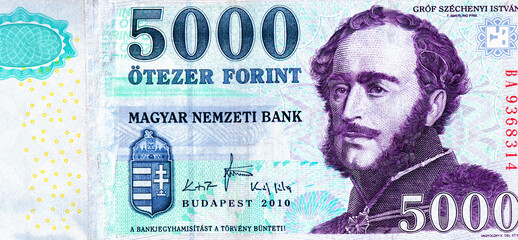 Istvan Szechenyi's Portrait from Hungary 5000 Pango 1943 Banknotes.