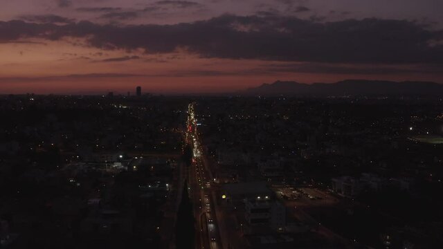 sunset nicosia drone night streetlights