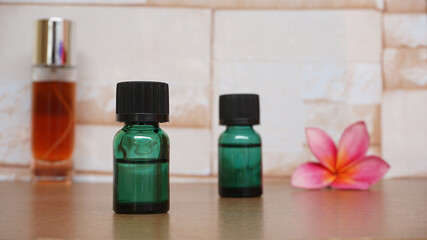 bottles of polish and flower