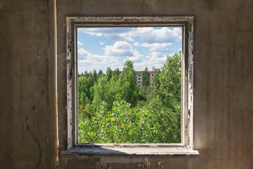 view from the window of an abandoned apartment, similar to a picture