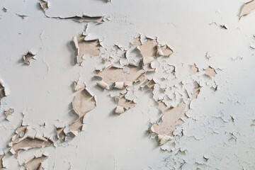 Wall with old peeling paint in an abandoned house