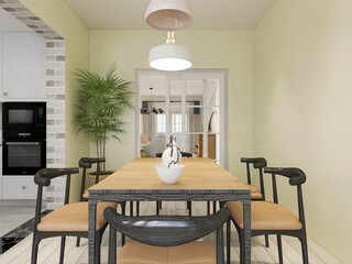 warm dining room area design, wooden table and chair