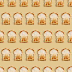 toast bread pattern on light brown background. seamless pattern.