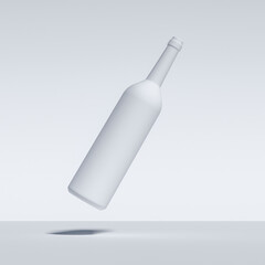 illustration of a bottle. Abstract Image of White Painted Wine Bottle, Floating, Flying, Suspended In Mid Air, Isolated Against White. Created in 3d Software. 3D Render.