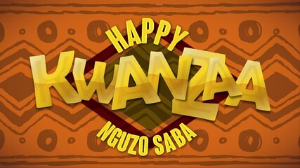 Kwanzaa animation with tribal background and golden greeting message. Video animated 4K - Powered by Adobe