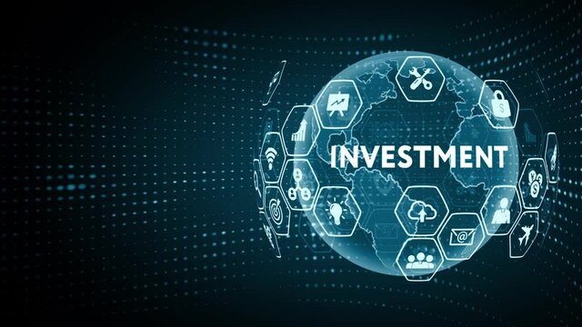 Businessman pressing investment button on virtual screens. Business, Technology, Internet and network concept.