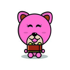 cute pink bear vector on white background