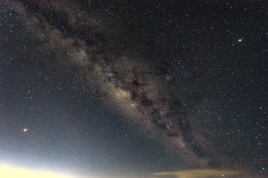 Clearly milky way galaxy at night. Image contains noise and grain due to high ISO.