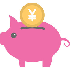 
Money box pig with yen coin inserting in it 
