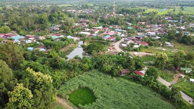 Aerial view from drone of rural village in Noen Maprang district, Phitsanulok, Thailand