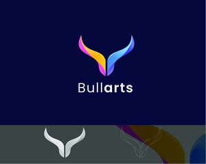 Creative modern colorful bull logo design art wildlife animal mascot taurus zodiac buffet horns strong concept and beast icon bison buffalo