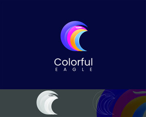 Colorful eagle logo design fly, freedom,modern,rainbow,bird and feather beautiful icon creative art symbol idea