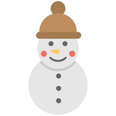 
A snowman with a brown cap and pink cheeks  
