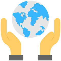 
Hand holding globe earth flat vector icon. World protection concept
