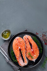 Fresh raw salmon steaks