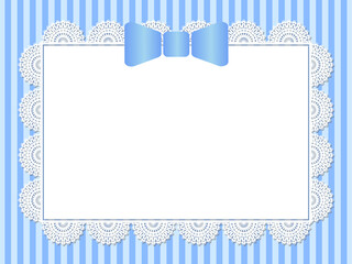 Rectangle lace frame on blue stripes. Vector illustration.