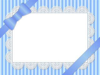 Rectangle lace frame on blue stripes. Vector illustration.