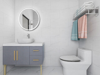 Clean modern residential bathroom and toilet design, which is equipped with washstand, toilet and shower equipment, etc.