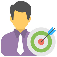 

A person with a dart on focus symbolising target idea, flat icon
