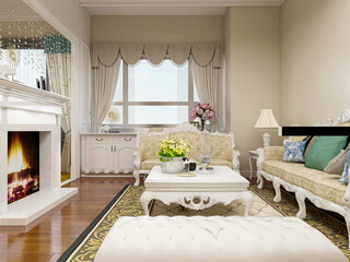  spacious living room design of modern residence, with sofa, tea table, decorative painting, etc