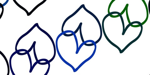 Light Blue, Green vector background with Shining hearts.