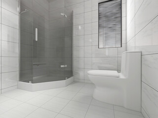 Clean modern residential bathroom and toilet design, which is equipped with washstand, toilet and shower equipment, etc