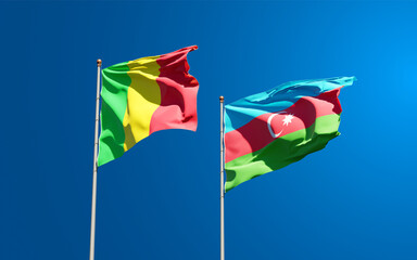 Beautiful national state flags of Mali and Azerbaijan together at the sky background. 3D artwork concept.