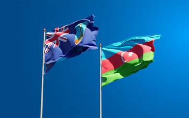 Beautiful national state flags of Montserrat and Azerbaijan together at the sky background. 3D artwork concept.