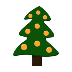 isolated vector Christmas tree with yellow decorations on a white background