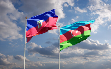 Beautiful national state flags of Haiti and Azerbaijan together at the sky background. 3D artwork concept.