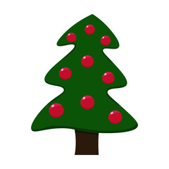 isolated vector Christmas tree with red decorations on a white background