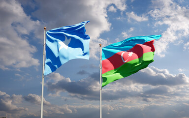 Beautiful national state flags of Somalia and Azerbaijan together at the sky background. 3D artwork concept..
