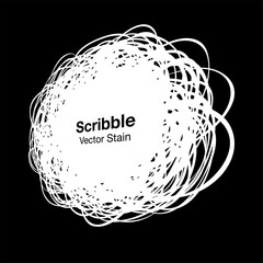 White hand drawn scribble pencil circle shape. Sale banner. Scratch pen line sketch. Brush stroke stain. Vector design elements.