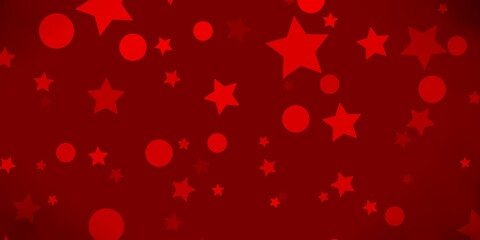 Light Red vector backdrop with circles, stars.
