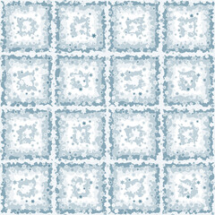 Snowflakes on a casual checkered background. Blue silver colors. Winter geometric seamless pattern.