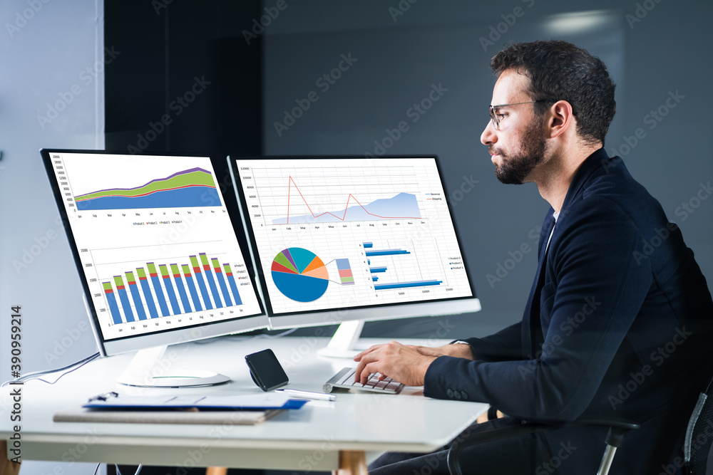 Poster Profitable Graph On Analyst Computer Screen