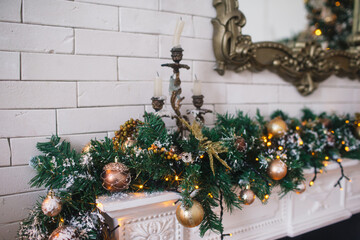 Christmas tree with Christmas toys, lights and garlands