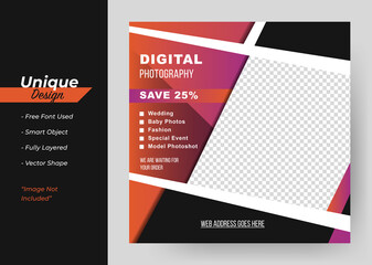 The Digital Photography Concept Social Media banner Template. Abstract Design.