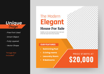 The Modren Elegant House Sale Concept Real Estate Social Media Post Template.