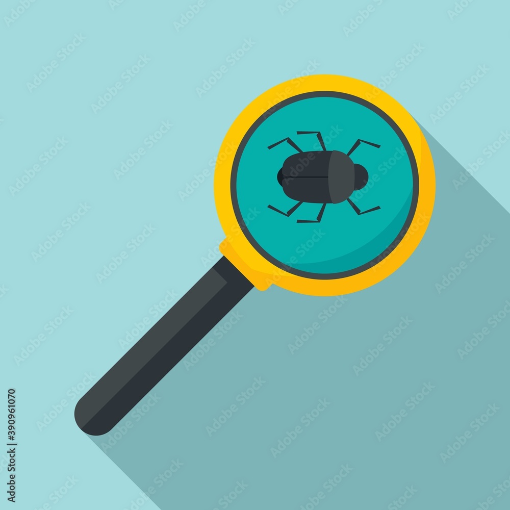 Poster search computer bug icon. flat illustration of search computer bug vector icon for web design