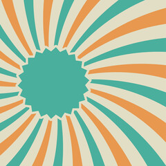 Sunlight retro faded background with label frame for text. blue and orange color burst background.