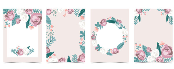 Collection of love background set with leaves,flower,rose.Editable vector illustration for Valentine’s day invitation,postcard and website banner