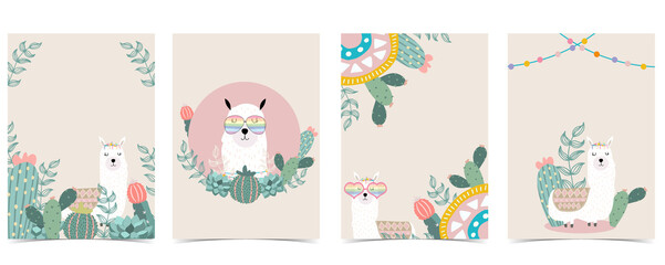 Fototapeta na wymiar Collection of animal background set with llama, cactus,flower.Editable vector illustration for website, invitation,postcard and sticker