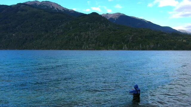 AERIAL- Fishing in the Patagonia. Argentina