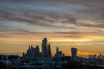 Stunning beautiful landscape cityscape skyline image of London in England during colorful Autumn sunrise