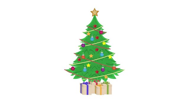Animation of a Christmas tree with gifts, alpha channel enabled. Cartoon