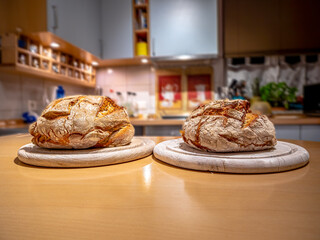 Self made fresh and good smelling bread in kitchen