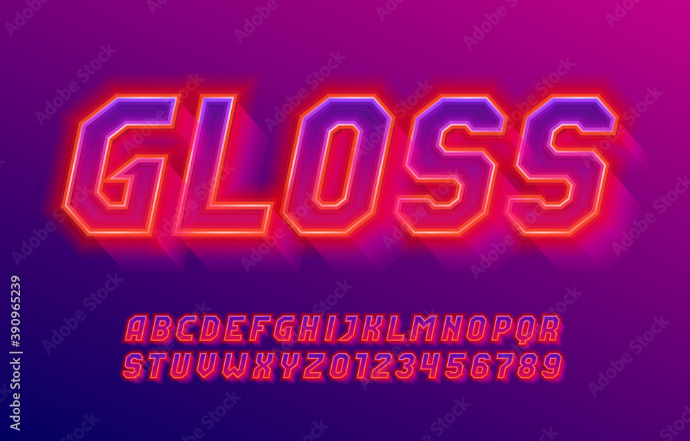 Poster gloss alphabet font. 3d effect shining letters and numbers. stock vector typescript for your typogra